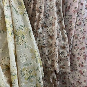 Fabric:Eyelet &quot;Colorful Dream&quot; - By the Yard | floral eyelet, embroidered fabric, embroidered eyelet vintage 1950s cotton blue eyelet fabric