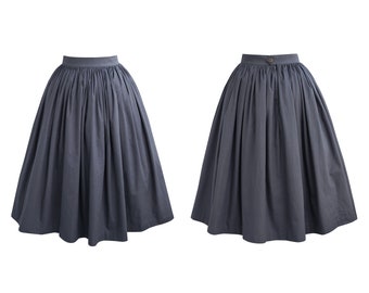 EIRIAN SKIRT in Solid Cotton #71 - Dark Grey Fabric | cotton skirt, gathered waist, 1950s, custom made, vintage 50s cotton skirt deep pocket