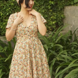 STELLA DRESS in &quot;Silent Roses&quot; Fabric | floral cotton, custom vintage retro, plus size pin up, short sleeves cocktail, pinup dress, pin up