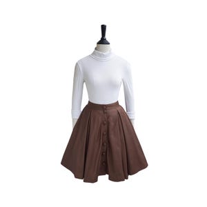 ELOISE SKIRT in Solid Cotton #61 - Dark Brown Fabric | 1950s, custom made, vintage cotton skirt  pocket, vintage front button skirt