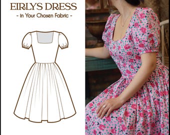EIRLYS DRESS in deiner Stoffwahl | Pin Up Retro Kleid, Baumwoll Vintage 50er Kleid, Retro Swing Kleid, 1950er Jahre großes Kleid, Blumenkleid nach Maß