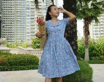 ARIANNE KLEID in "Pinkie Blues" Stoff | vintage 50er vintage kleid, 50er vintage kleid, retro schwingen kleid, 50er jahre kleid 50er jahre kleid vintage retro kleid retro