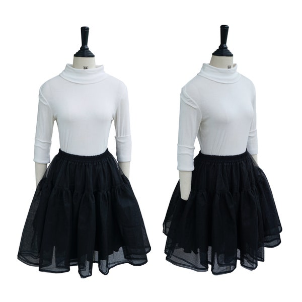 LINDA PETTICOAT SKIRT in Black Mesh Fabric | Petticoat skirt, elastic waist skirt, 1950s 50s style, custom made, cotton silk lining skirt