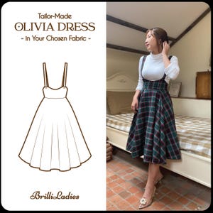 OLIVIA DRESS in your fabric choice | cotton tartan checkered dress, 1940s Button Down Dress, retro shirtwaist dress, tartan winter fall