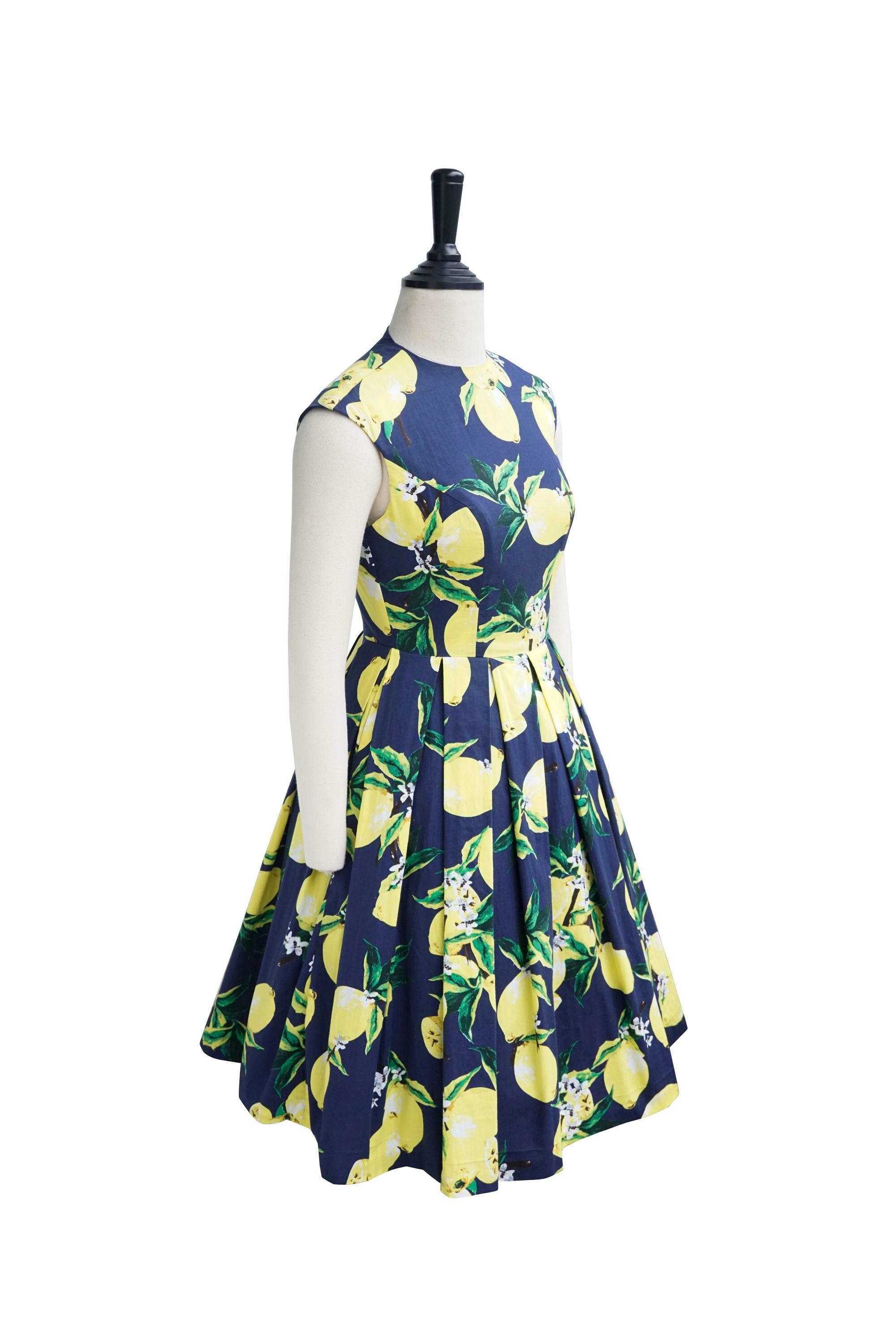 navy blue lemon dress Chetta B Lemon Dress Size 4 Fit and Flare A Line Navy Floral Sundress Boho