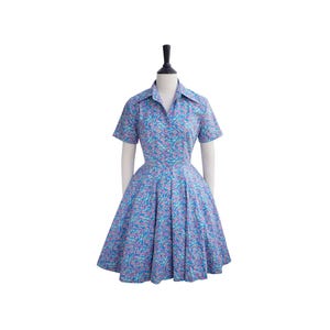 JULIE DRESS in &quot;Pinkie Blues&quot; Fabric | pin up shirt dress, cotton vintage 50s dress, retro swing dress, dress brilliladies, swing dress 1950