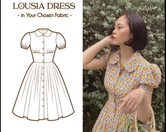 LOUSIA-JURK met stofkeuze | effen katoenen jurk, vintage retrojurk op maat, jaren 1950, pin-up, pin-upjurk grote maten, overhemdjurk