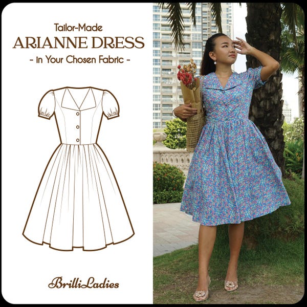 ARIANNE DRESS in your fabric choice | solid cotton dress, custom vintage retro dress, 1950s, pinup, plus size pin up dress, shirt dress made