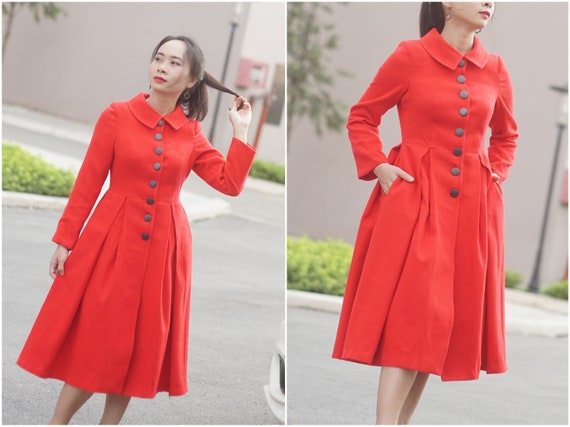 red wool dress coat
