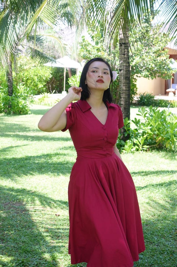 burgundy pin up dress Unique Vintage Plus Size Burgundy Celestial Pin Swing Dress