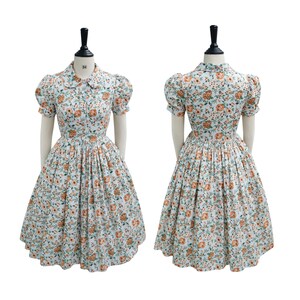 LOUSIA DRESS in "Tea Time in the Garden" Fabric | pin up shirt dress, cotton vintage 50s dress, retro swing 1950s large dress, brilliladies