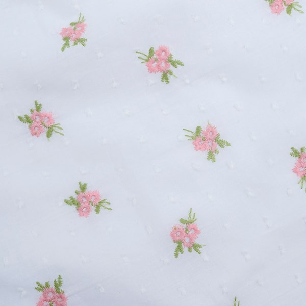 Fabric: "Tiny Princess Swiss Dot" - 2 colors Pink/ Yellow - By the Yard | floral eyelet, floral print, embroidered fabric, vintage 1950s