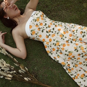 SELENA DRESS in &quot;Kumquat Flower&quot; Fabric | pin up dress, cotton vintage 50s dress, retro swing dress, 1950s large dress
