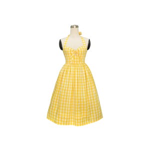 JESSIE DRESS in &quot;1/2 inches Yellow Checkered Gingham&quot; Fabric | cotton custom vintage retro, plus size pin up, cocktail retro swing dress 50s