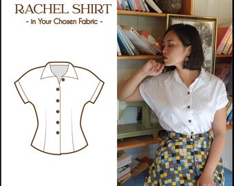 RACHEL SHIRT in your fabric choice | 1950s, custom made, vintage 50s cotton shirt, vintage front button shirt brilliladies retro style