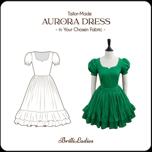 New! AURORA DRESS in your fabric choice | ruffled gathered skirt, custom vintage 1950s dress, party dress brilliladies 50s inspired dress