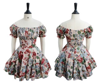 New! MELINA DRESS in "Spring Floral Bloom" Fabric | cotton black dress, swing dress, 1950 vintage dress, winter fall 50s, brilliladies