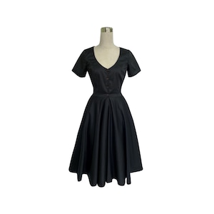 STELLA DRESS in Solid Cotton #33 - Black Fabric | black retro swing dress, plus size pinup 50s, round neckline pin up, dress with pockets