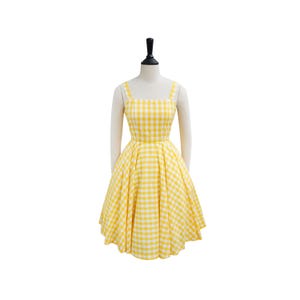 HANNAH DRESS in Fabric 1/2 inches Yellow Checkered Gingham | vintage dress, pink pinup dress, 50s inspired dress, gingham 1950, brilliladies