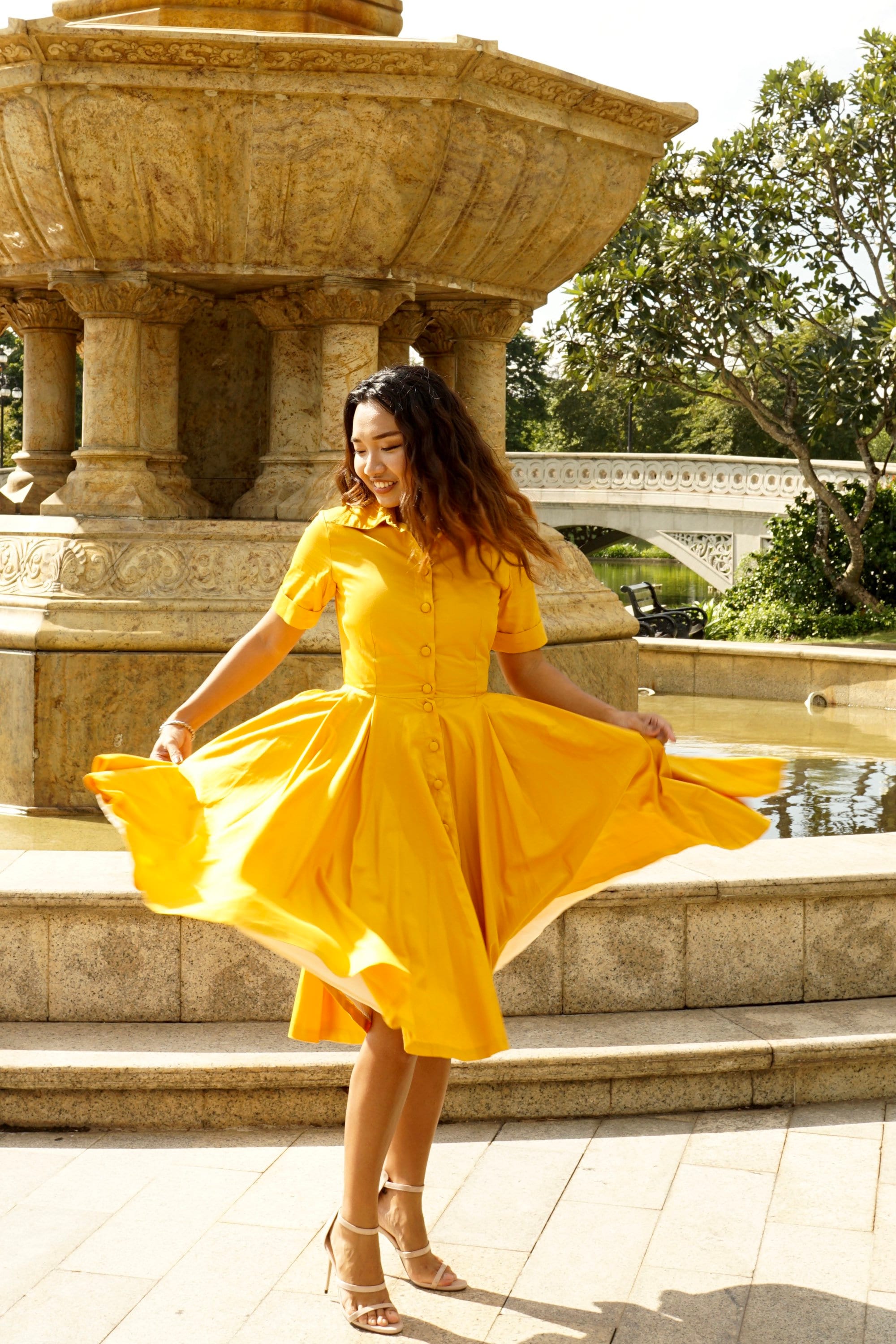 JULIE DRESS in Solid Cotton #49 - Golden Yellow Fabric | Pin