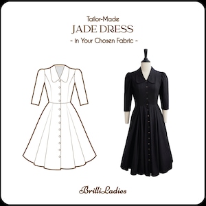 JADE DRESS in your fabric choice | floral cotton custom vintage retro, plus size pin up, 3/4 sleeves cocktail, pinup dress green floral