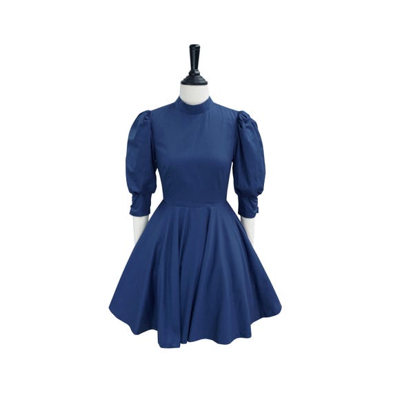 blue 50s swing dress BABEYOND Vintage Polka Dot Belted Swing Dress, 1950s Dress, Sky Blue / White, L