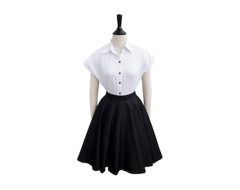 GONNA AURELIA in cotone tinta unita n. 33 - Gonna in tessuto nero/cotone, gonna a ruota, anni &#39;50, realizzata su misura, tasca vintage per gonna in cotone anni &#39;50