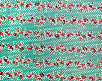 Fabric PD: - "Spring Liana" - By the Yard | white floral vintage 1950s cotton, rose fabric, floral print, cotton floral fabric, tiny rose