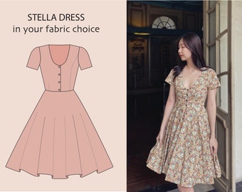 STELLA DRESS in your fabric choice | cotton custom vintage retro, plus size pin up, short sleeves cocktail, pinup dress, pinup dress 50s