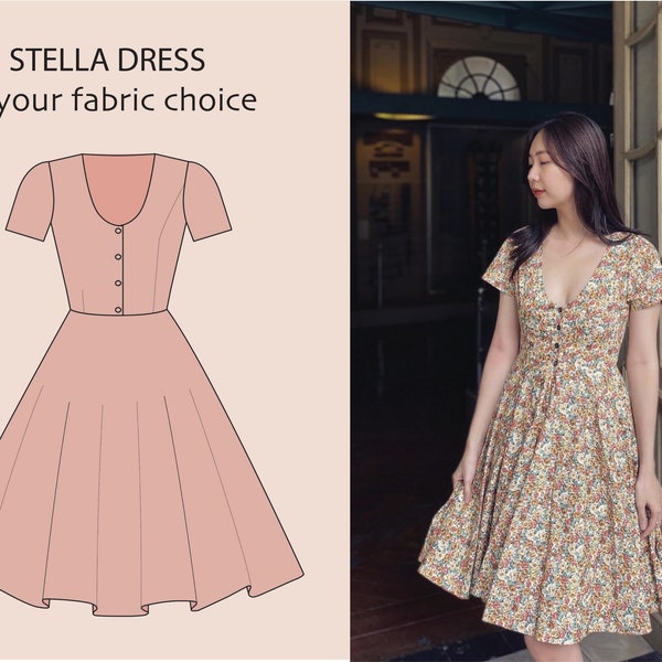 STELLA DRESS in your fabric choice | cotton custom vintage retro, plus size pin up, short sleeves cocktail, pinup dress, pinup dress 50s