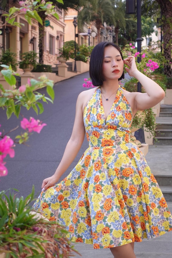 CLAUDIA DRESS in "sunny Garden" Fabric | Cotton, Custom Vintage Retro, Plus  Size Pin Up, Cocktail, Retro Swing Dress 50s Dress Inspired - Etsy