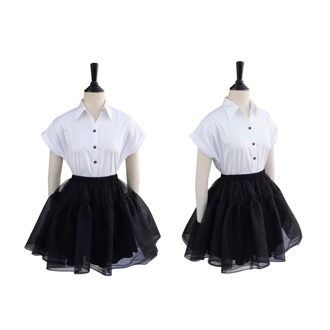 LINDA PETTICOAT SKIRT in Black Mesh Fabric | elastic waist 1950s 50s style custom made cotton lining cocktail retro vintage brilliladies