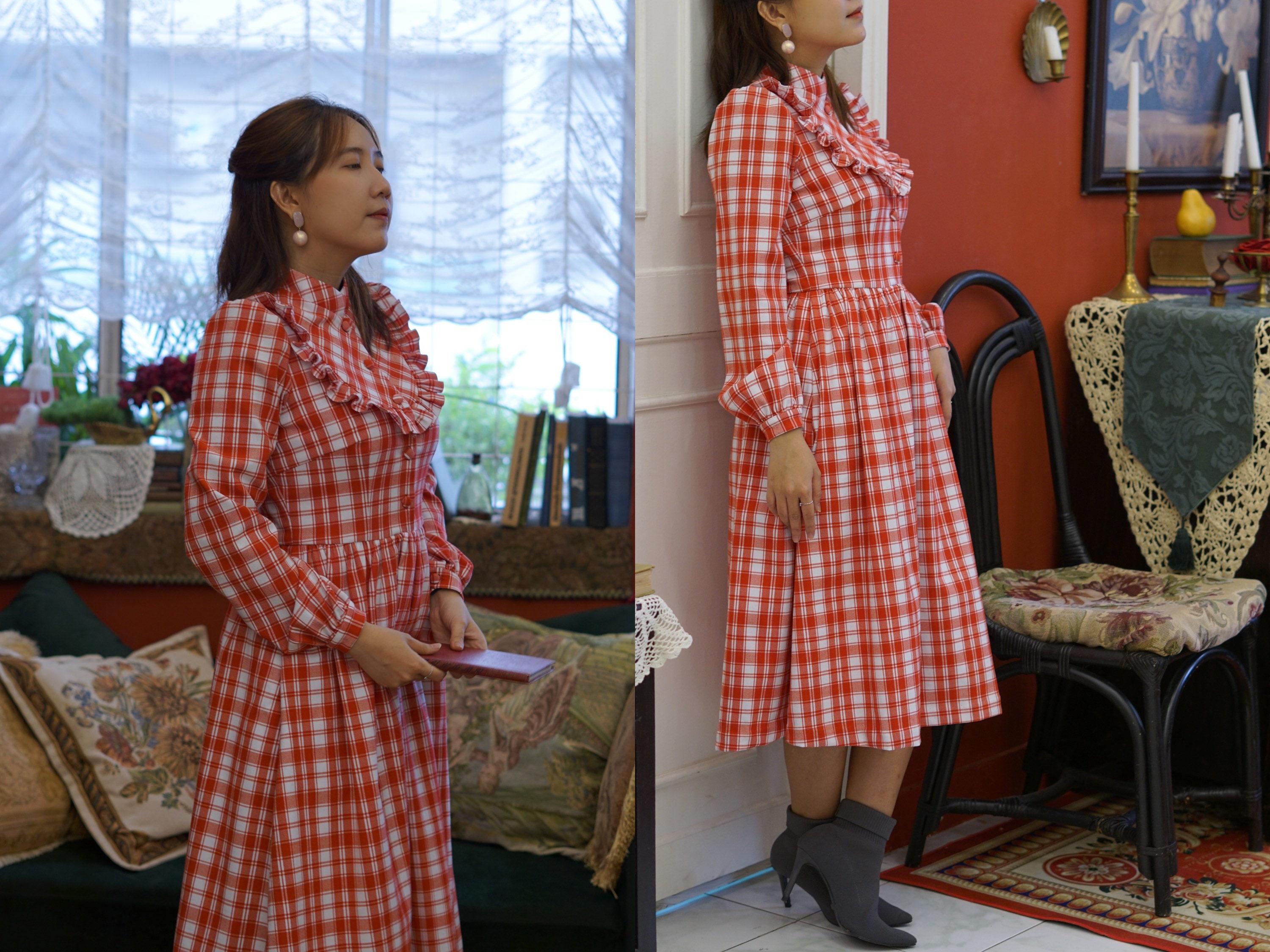 ANNETTE DRESS in Tartan #27 Fabric | Cotton Tartan Checkered Dress