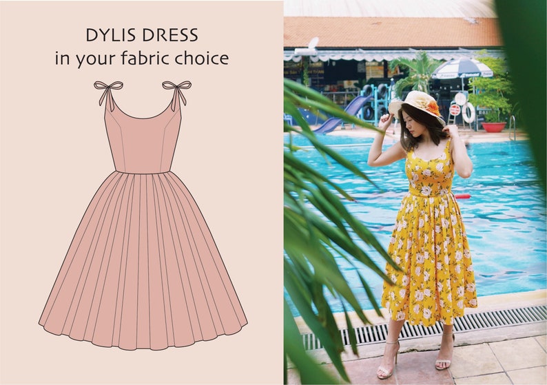 DYLIS DRESS in your fabric choice | summer cotton, full gathered skirt, spaghetti strap, vacation dress, plus size vintage, floral dress 