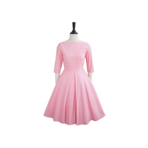 KIMBERLY DRESS in Solid Cotton #47 - Coral Pink Fabric | pin up dress, cotton vintage 50s dress, retro swing dress, 1950s large dress