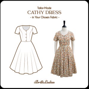 CATHY DRESS in your fabric choice | floral cotton, custom vintage retro, plus size pin up short sleeves cocktail pinup dress retro swing 50s