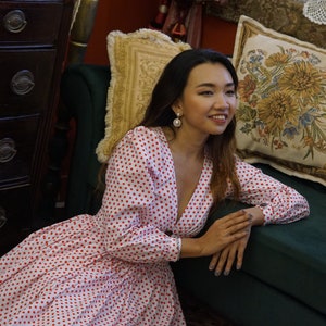 ABITO PATRICIA in tessuto a pois / abito swing anni '50, abito retrò vintage personalizzato, abito pin up taglie forti, abito a pois rossi e bianchi 1950
