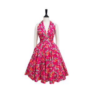 CLAUDIA DRESS in &quot;Miss Tahiti&quot; Fabric | cotton, custom vintage retro, plus size pin up, cocktail, retro swing dress 50s dress inspired
