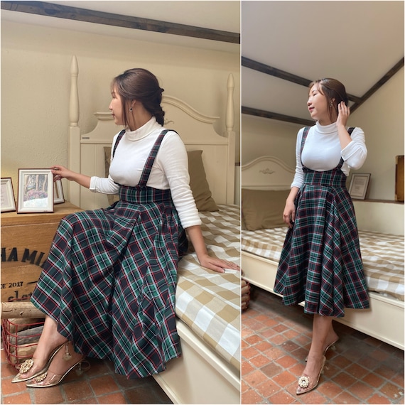 OLIVIA DRESS in Tartan 23 Fabric Jumper Dress Pinafore Dress Suspender Dress Worn Over a Shirt Blouse Brilliladies Winter Fall 1950 Etsy
