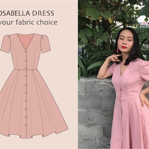 ROSABELLA DRESS in your fabric choice | cotton dress, custom vintage retro dress, 1950s, plus size, pin up dress, solid, pinup woman dress