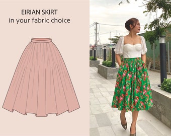 EIRIAN SKIRT in your fabric choice | cotton floral skirt, gathered waist, 1950s, custom made, vintage 50s cotton skirt with pocket