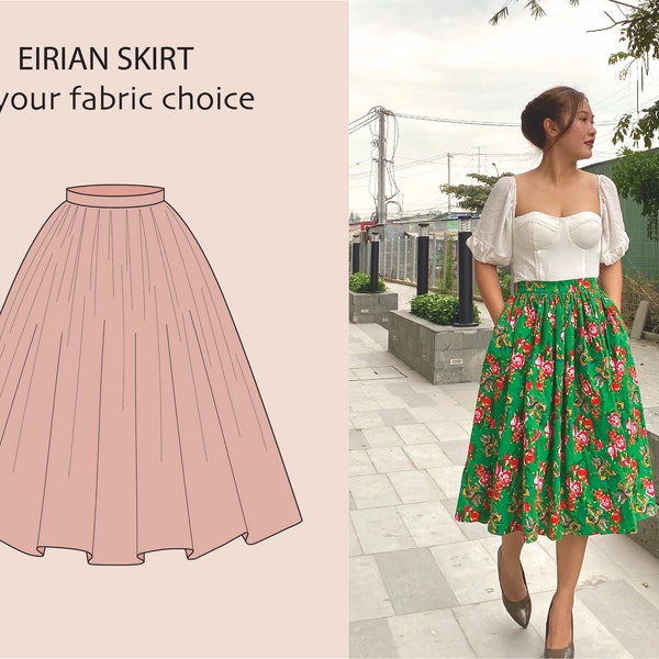 EIRIAN SKIRT in your fabric choice | cotton floral skirt, gathered waist, 1950s, custom made, vintage 50s cotton skirt with pocket