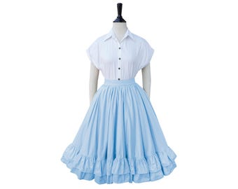 FALDA CARICE en algodón liso n.° 20 - Tela azul claro / falda de algodón, falda con dobladillo fruncido y volantes, década de 1950, hecha a medida, brilliladies