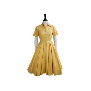 JULIE DRESS in Solid Cotton #86 - Light Yellow Fabric | pin up shirt dress, cotton vintage 50s dress, retro swing dress, 50s dress