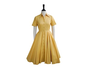 JULIE DRESS in Solid Cotton #86 - Light Yellow Fabric | pin up shirt dress, cotton vintage 50s dress, retro swing dress, 50s dress