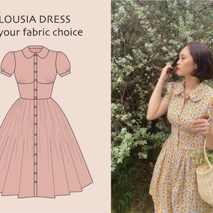 LOUSIA DRESS in your fabric choice | solid cotton dress, custom vintage retro dress, 1950s, pinup, plus size pin up dress, shirt dress