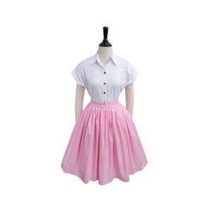 EIRIAN SKIRT in Solid Cotton #24 - Light Pink Fabric | cotton solid skirt, gathered waist, 1950s custom vintage cotton skirt deep pocket