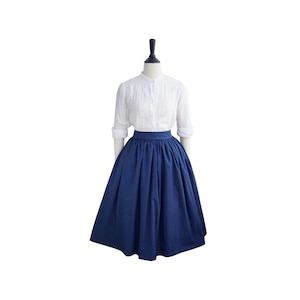 EIRIAN SKIRT in Solid Cotton #09 - Dark Blue Fabric | cottonblue skirt, gathered waist, 1950s, custom vintage cotton skirt deep pocket 50s