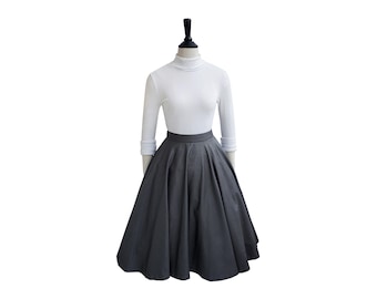 GONNA AURELIA in tessuto di cotone T75 - Nero Grigio / gonna in cotone, gonna a ruota, anni &#39;50, realizzata su misura, tasca vintage per gonna in cotone anni &#39;50