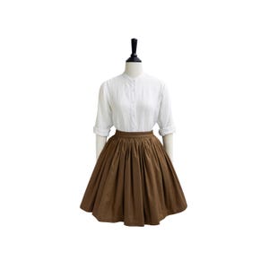 EIRIAN SKIRT in Solid Cotton #25 - Coffee Brown Fabric | cotton brown skirt, gathered waist, 1950s, custom vintage cotton skirt deep pocket